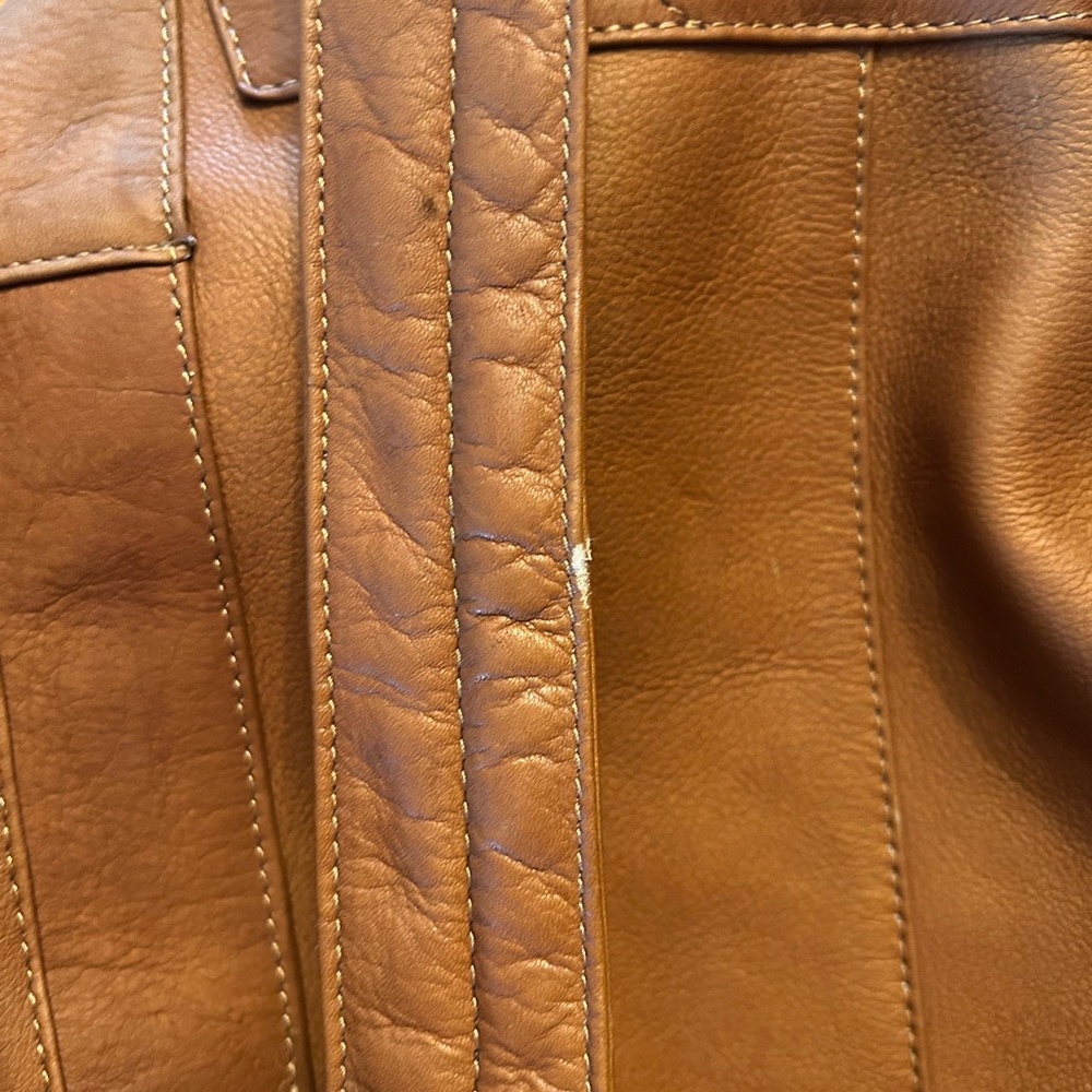 Tan Leather Drawstring Backpack With Front Zip Po… - image 6